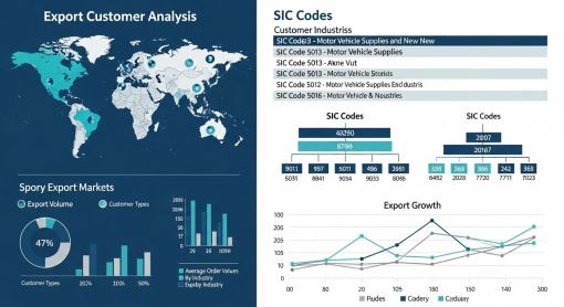 A magnifying glass over a business directory, symbolizing sectoral analysis with SIC codes.