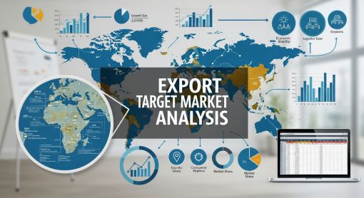 A world map with data points, symbolizing comprehensive target market analysis for export.
