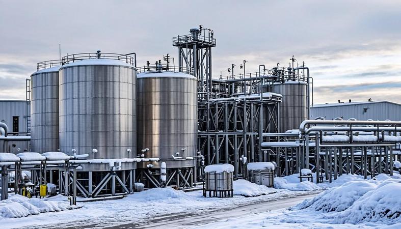 Industrial ethanol distillery and storage tanks in Canada