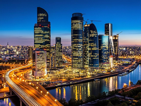 Kyiv cityscape with modern glass skyscrapers representing Ukraine business district