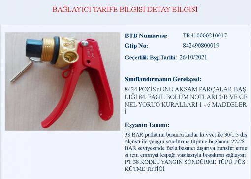 gtip 842490800019 bağlayıcı tarife bilgisi detayları