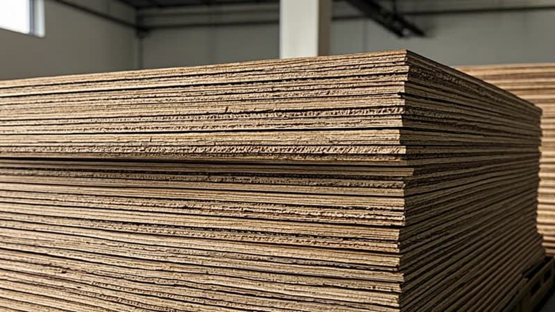 MDF medium density fibreboard panels stored in a Ukrainian warehouse facility