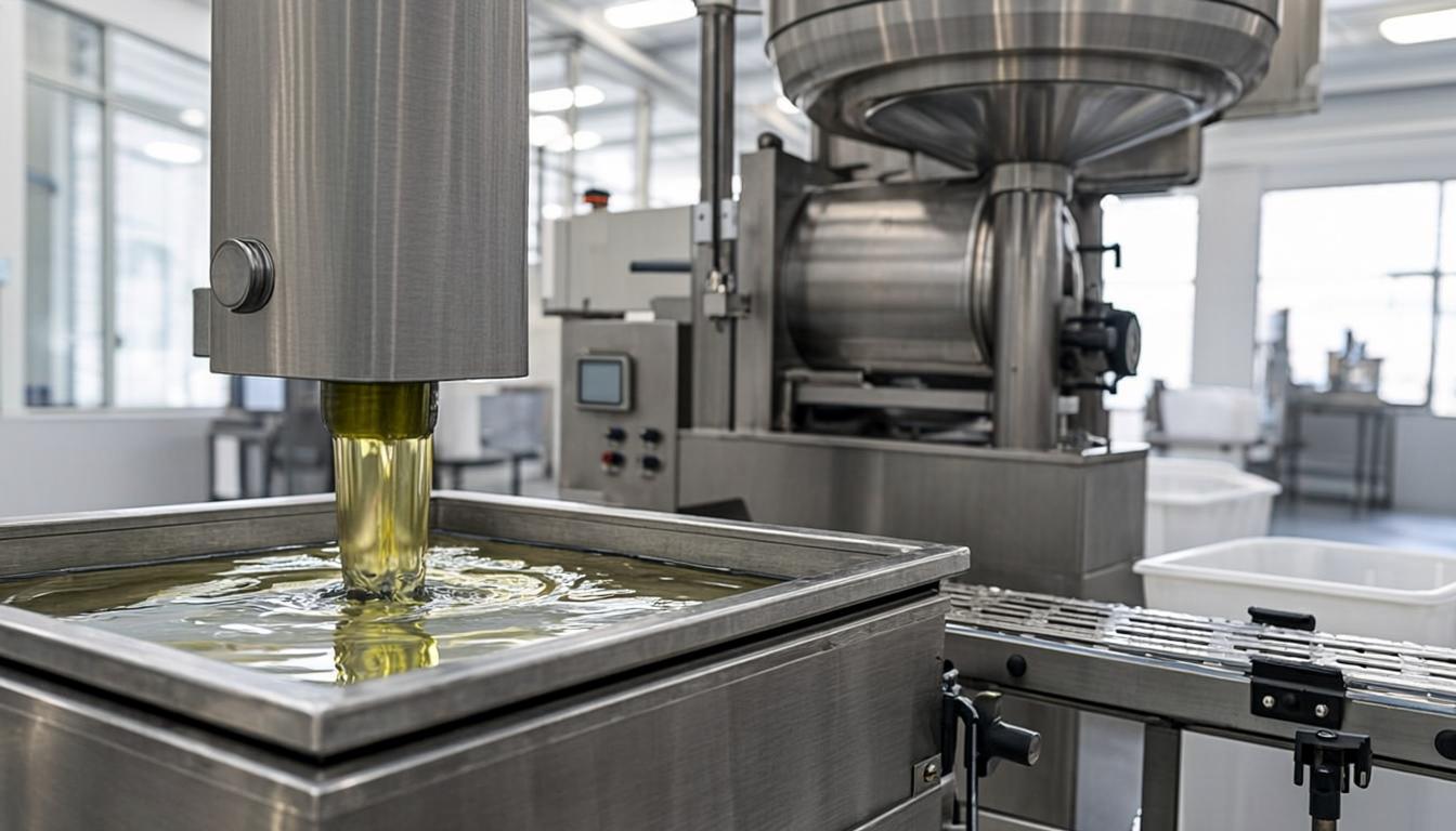 Modern olive oil processing facility in Turkey with stainless steel machinery