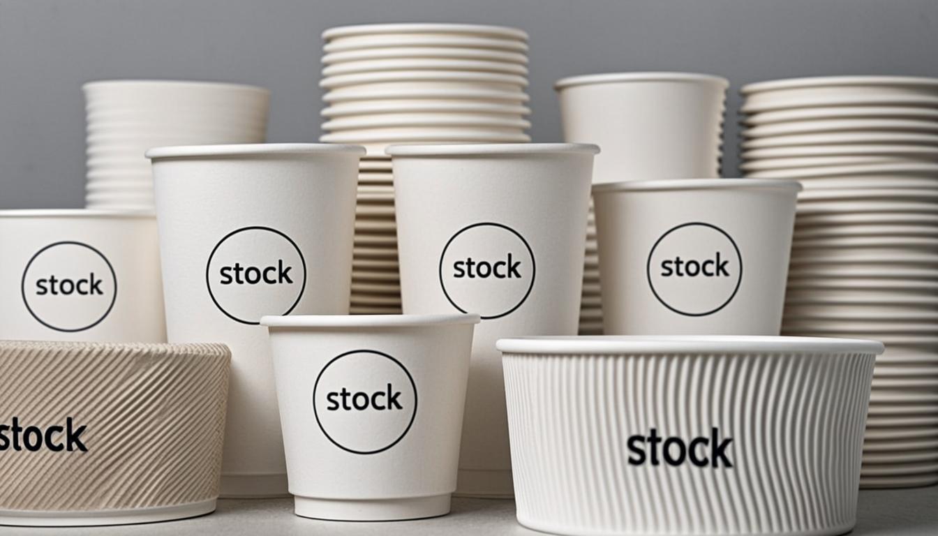 Finished paper cups made from PE coated cupstock board in various sizes for hot and cold beverages, demonstrating the end product of Turkish cupstock board manufacturing