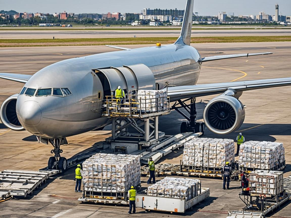 International air cargo freight operations at airport terminal
