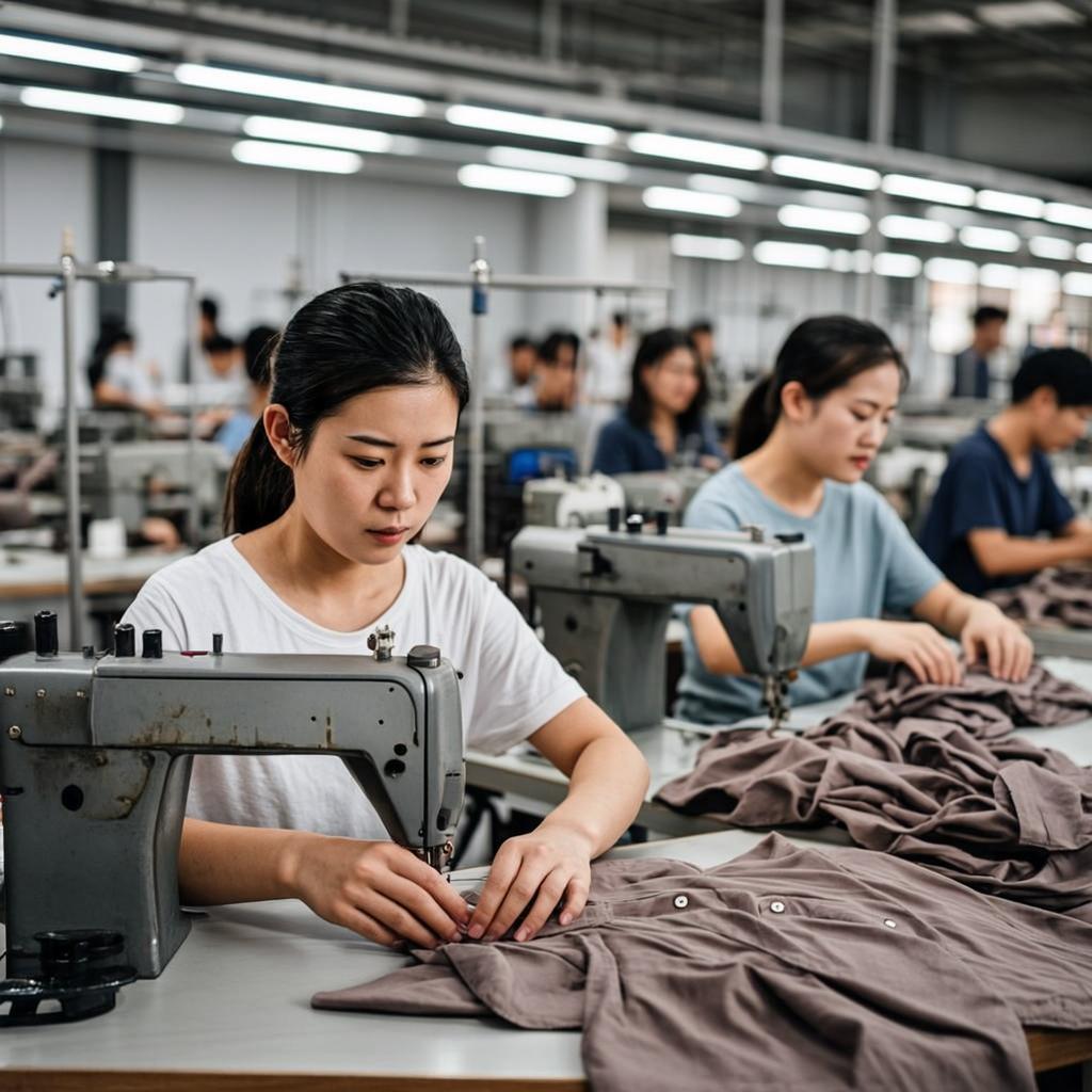 Modern textile garment factory production line manufacturing men's shirts