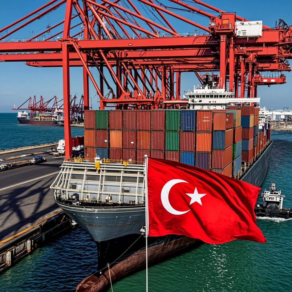 International shipping containers at port, Turkey to Ukraine textile trade logistics