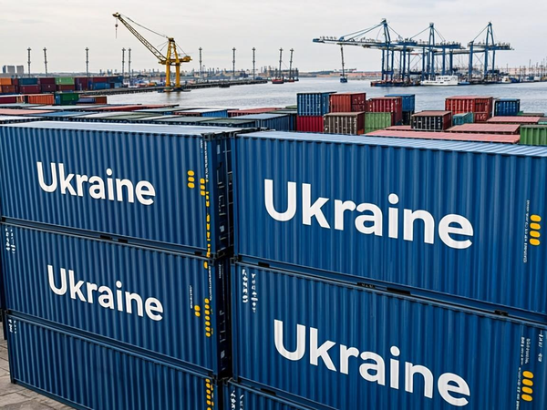Ukraine international trade logistics cargo containers at seaport